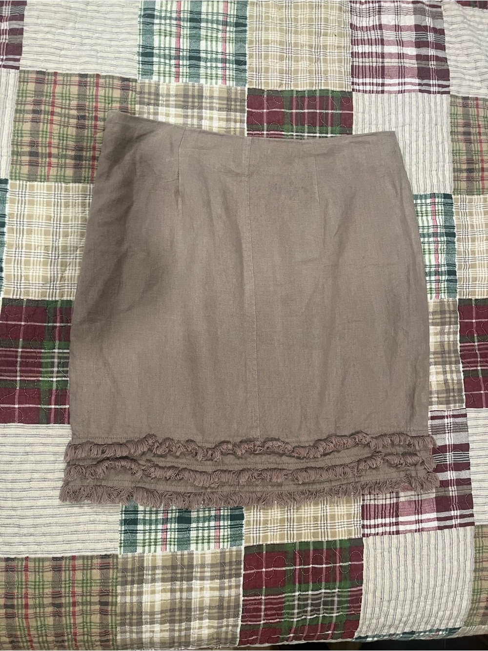 For Cynthia Taupe Mini Skirt with Fringe Hem